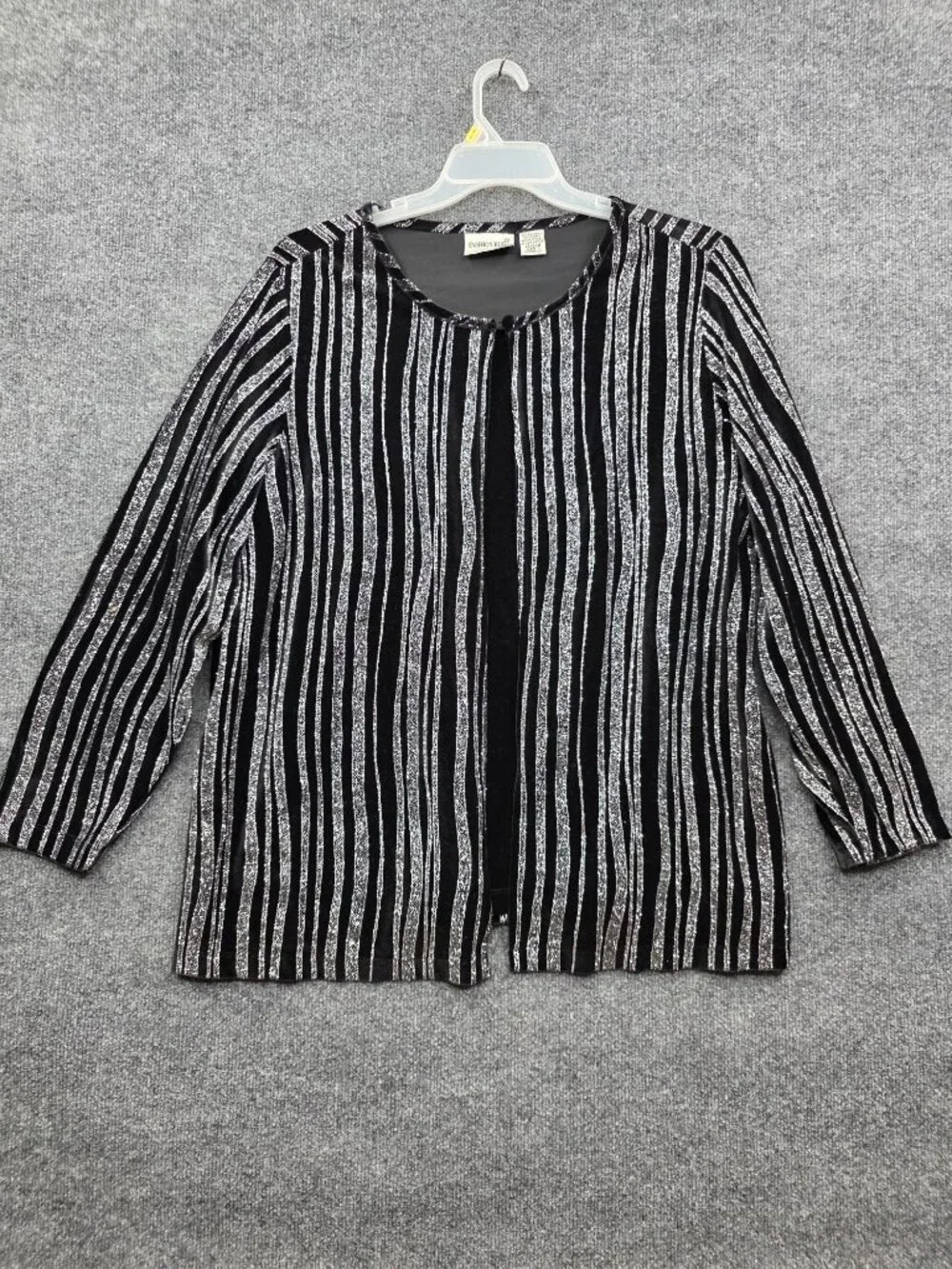 Vintage Fashion Bug Silver Glitter Stripe Cardigan 22/24W Black Disco Glam Party